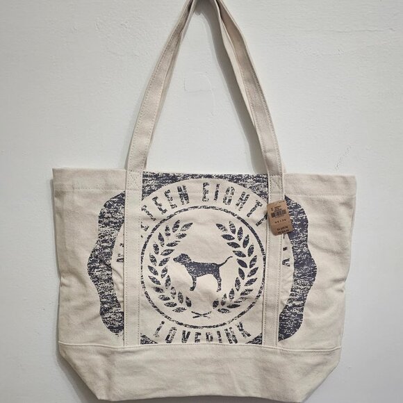 Victoria's Secret Pink Logo Dog Beige Canvas Tote Bag 26654033 - Picture 1 of 6